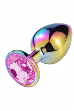 Plug Anal de Aço Colorido com Pedra de Cristal - Tamanho M