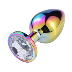 Plug Anal de Aço com Pedra de Cristal detalhe colorido - Tamanho P 